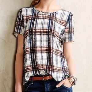 Maeve Multicolor Plaid Short Sleeve Blouse